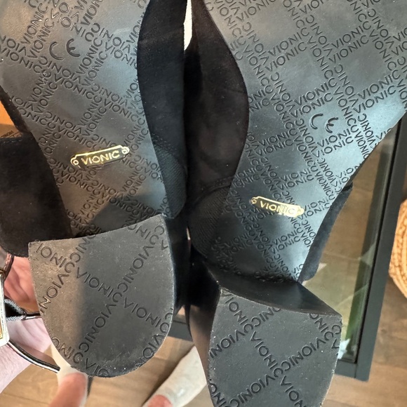 Vionic Bianca Backstrap chunky heel sandal tortoise Strap Black Suede Size 7.5 - Picture 14 of 14